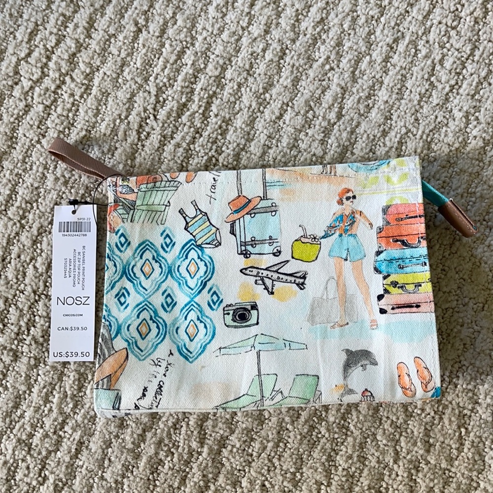 Chico’s Sanibel Zip Top Pouch Aria Aqua